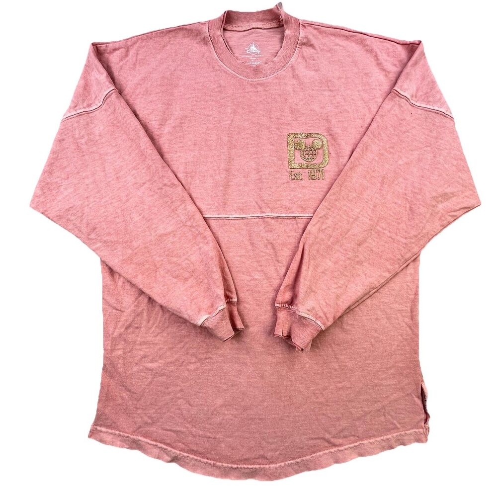 Disney Spirit Jersey Shirt XS Briar Rose Gold Puff Print Glitter Mickey Distress